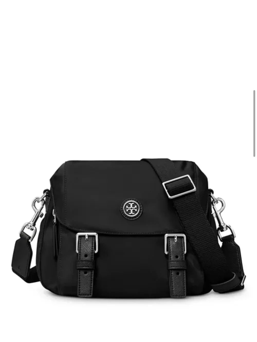 Tory Burch Black Nylon Crossbody Bag with Buckle Accents
